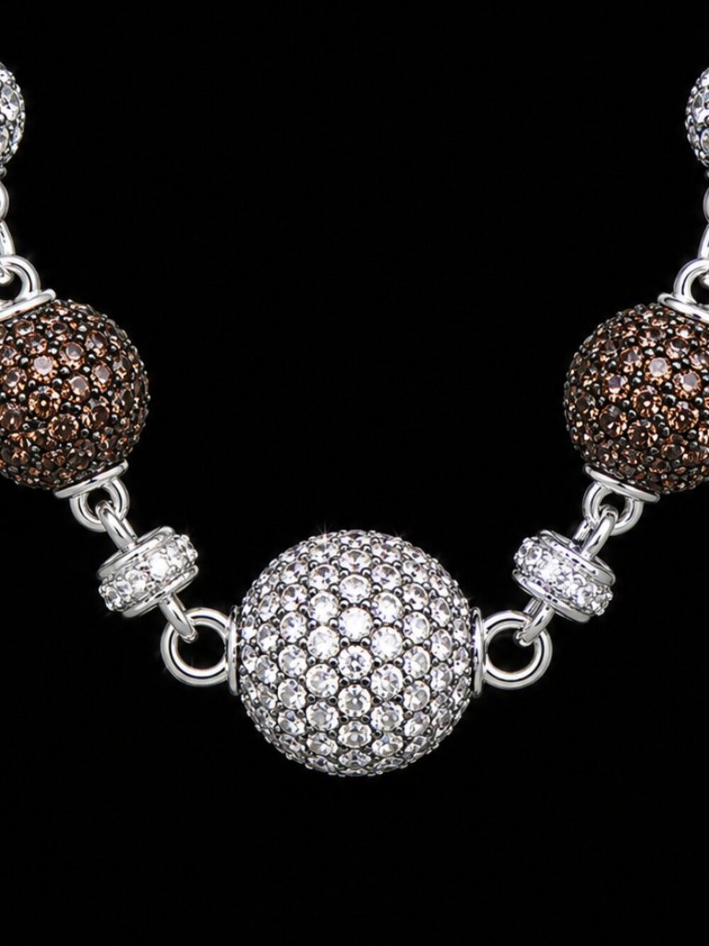 Judith Ripka Sterling Silver White & Brown Pave CZ Stones Ball Chain Necklace - Picture 7 of 7